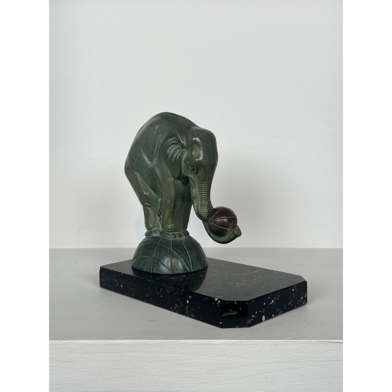 Pair of Art Deco Elephant Bookends in Spelter with Green P | Modern Eye Gallery