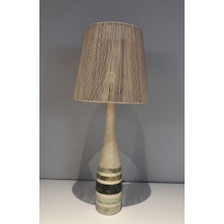 Marble Table Lamp with Coloured Marble Incrustations, French Work, circa 1970