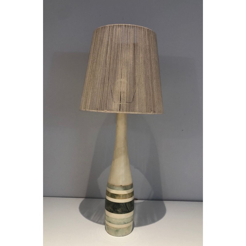 Marble Table Lamp with Coloured Marble Incrustations, French Work, circa 1970