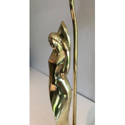 Stylised Female Figure Brass Table Lamp, Art Déco Style, French Work, circa 1970