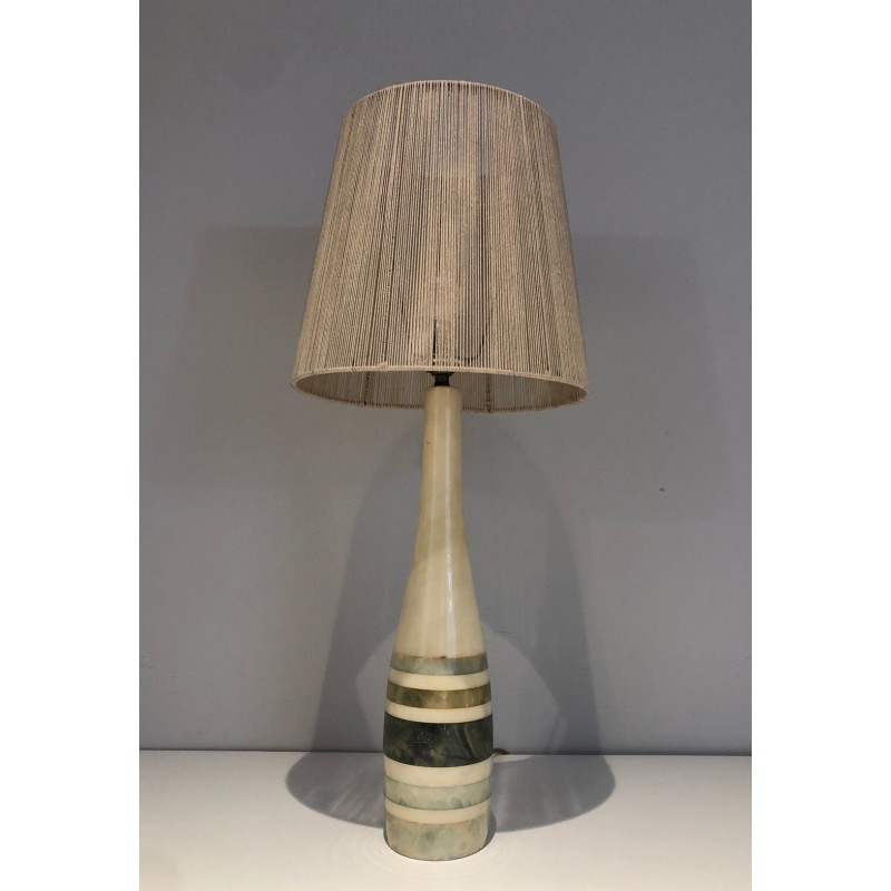 Marble Table Lamp with Coloured Marble Incrustations, French Work, circa 1970