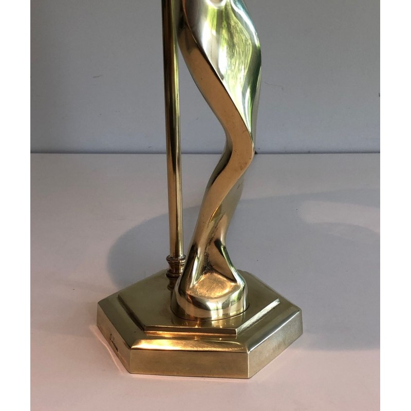 Stylised Female Figure Brass Table Lamp, Art Déco Style, French Work, circa 1970