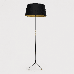 Tripod Floor Lamp in Black Lacquered Metal, Brass Spindle | Modern Eye Gallery