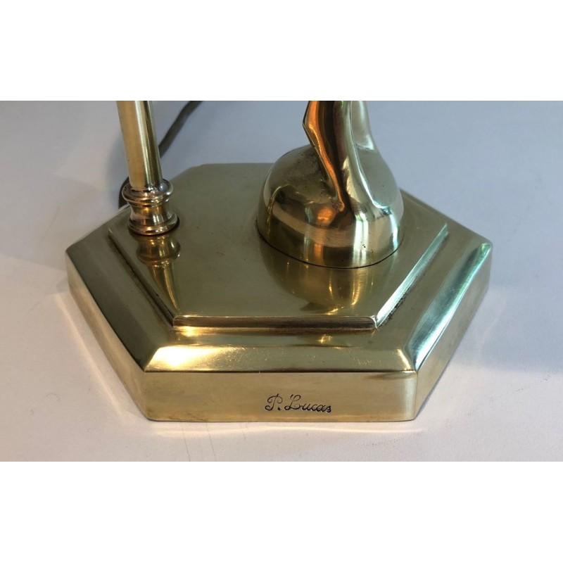 Stylised Female Figure Brass Table Lamp, Art Déco Style, French Work, circa 1970