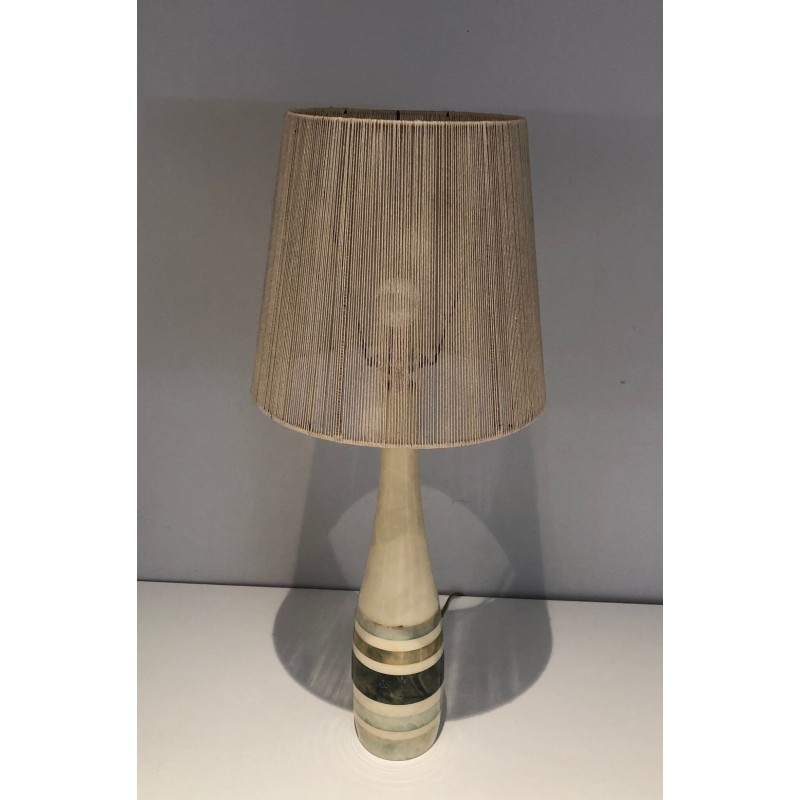 Marble Table Lamp with Coloured Marble Incrustations, French Work, circa 1970