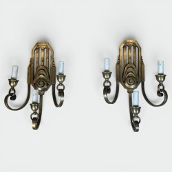 Pair of Art Deco Bronze Sconces with Three Arms, Openwork | Modern Eye Gallery