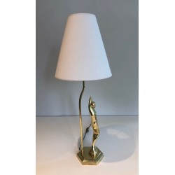 Stylised Female Figure Brass Table Lamp, Art Déco Style, French Work, circa 1970