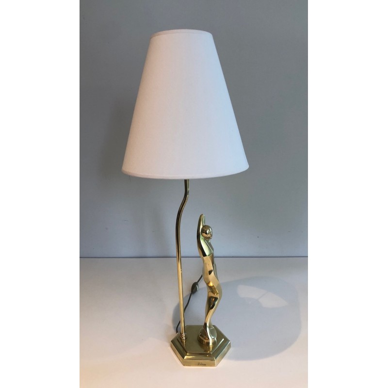 Stylised Female Figure Brass Table Lamp, Art Déco Style, French Work, circa 1970