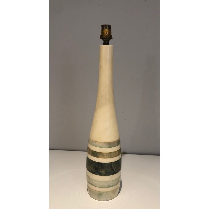Marble Table Lamp with Coloured Marble Incrustations, French Work, circa 1970