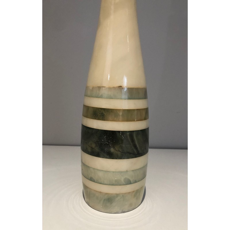 Marble Table Lamp with Coloured Marble Incrustations, French Work, circa 1970