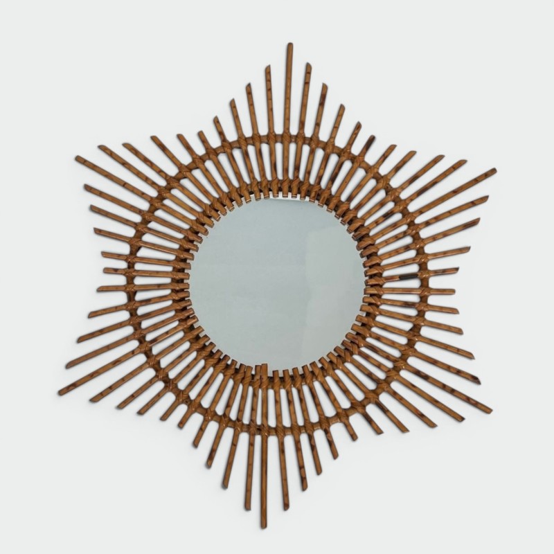 Star-Shaped Rattan Wall Mirror — French Work, Circa 1970