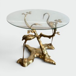 Brass Coffee Table with Cranes and Bonsai by Willy Daro, Belgium, circa 1970