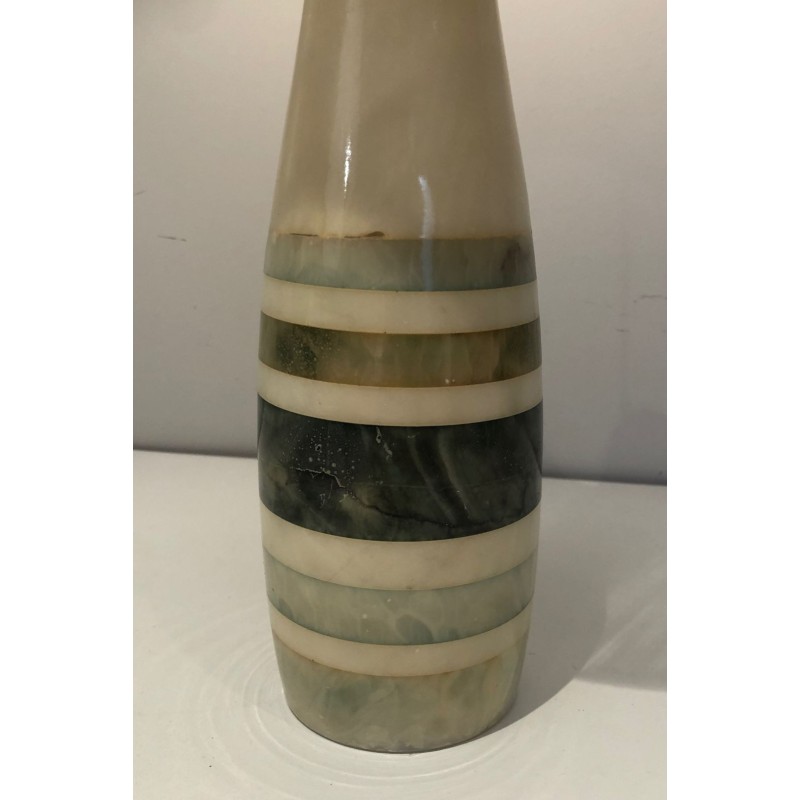 Marble Table Lamp with Coloured Marble Incrustations, French Work, circa 1970