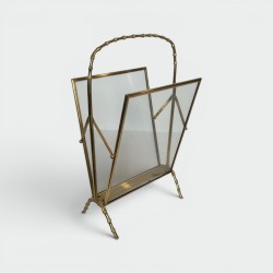 Magazine Rack in Faux-Bamboo Bronze and Brass by Maison Baguès, French, circa 1940
