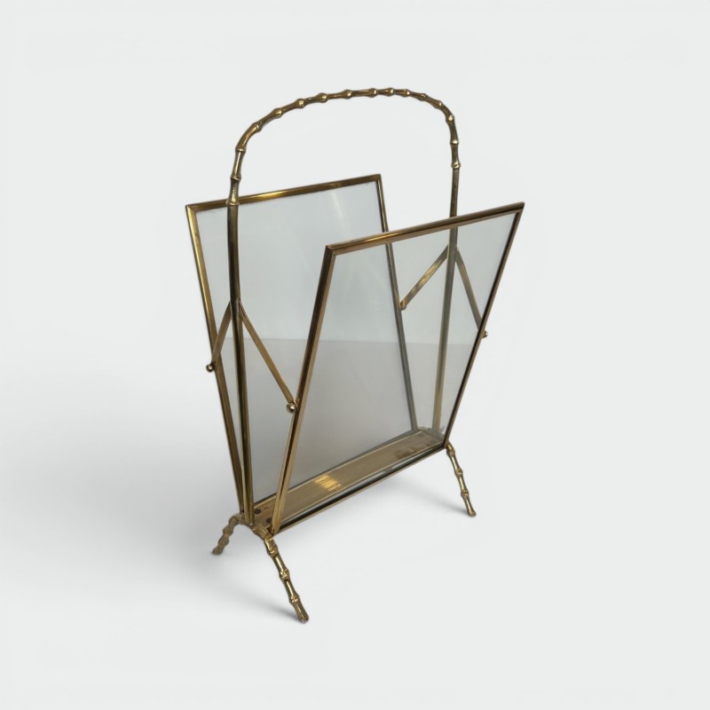 Magazine Rack in Faux-Bamboo Bronze and Brass by Maison Baguès, French, circa 1940
