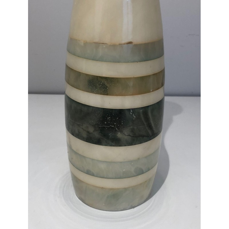 Marble Table Lamp with Coloured Marble Incrustations, French Work, circa 1970