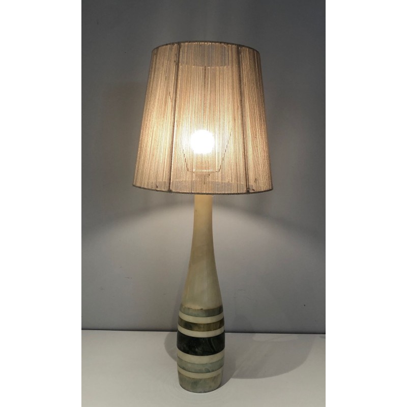 Marble Table Lamp with Coloured Marble Incrustations, French Work, circa 1970