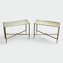 Pair of Brass Side Tables with Églomisé Mirror Tops, Maison Jansen, France, circa 1940