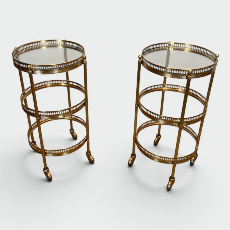 Pair of Round Art Déco Drinks Trolleys with Removable Trays, Maison Jansen, France, circa 1940