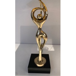 Brass Figural Table Lamp of a Stylised Dancer on Lacquered Base, French Work, circa 1970