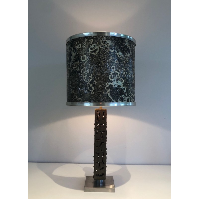 Worked Steel Modernist Table Lamp, French Work, circa 1970