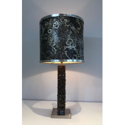 Worked Steel Modernist Table Lamp, French Work, circa 1970