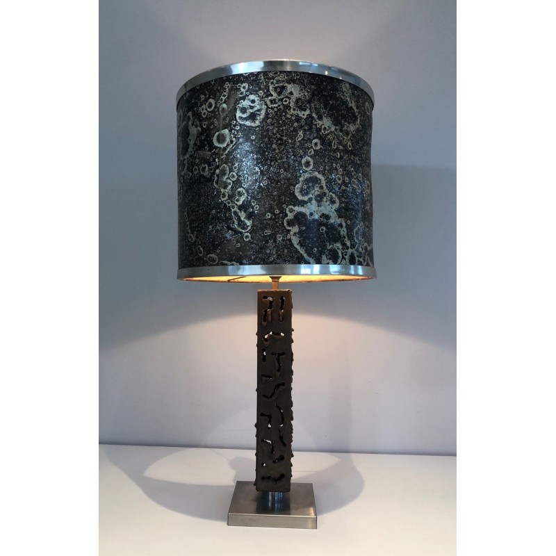 Worked Steel Modernist Table Lamp, French Work, circa 1970