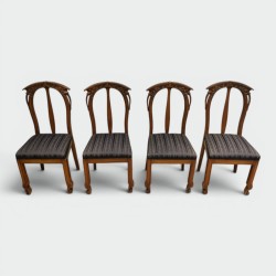 Suite of Four Art Nouveau Cherry Wood Chairs, Carved Floral Motifs, French, circa 1900