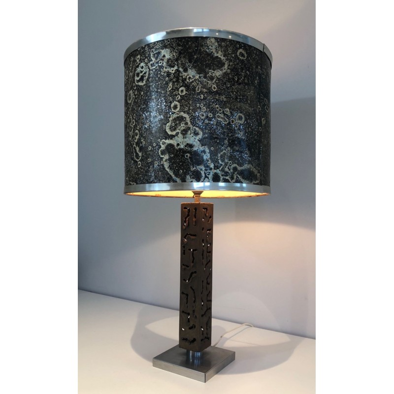 Worked Steel Modernist Table Lamp, French Work, circa 1970