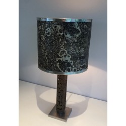 Worked Steel Modernist Table Lamp, French Work, circa 1970