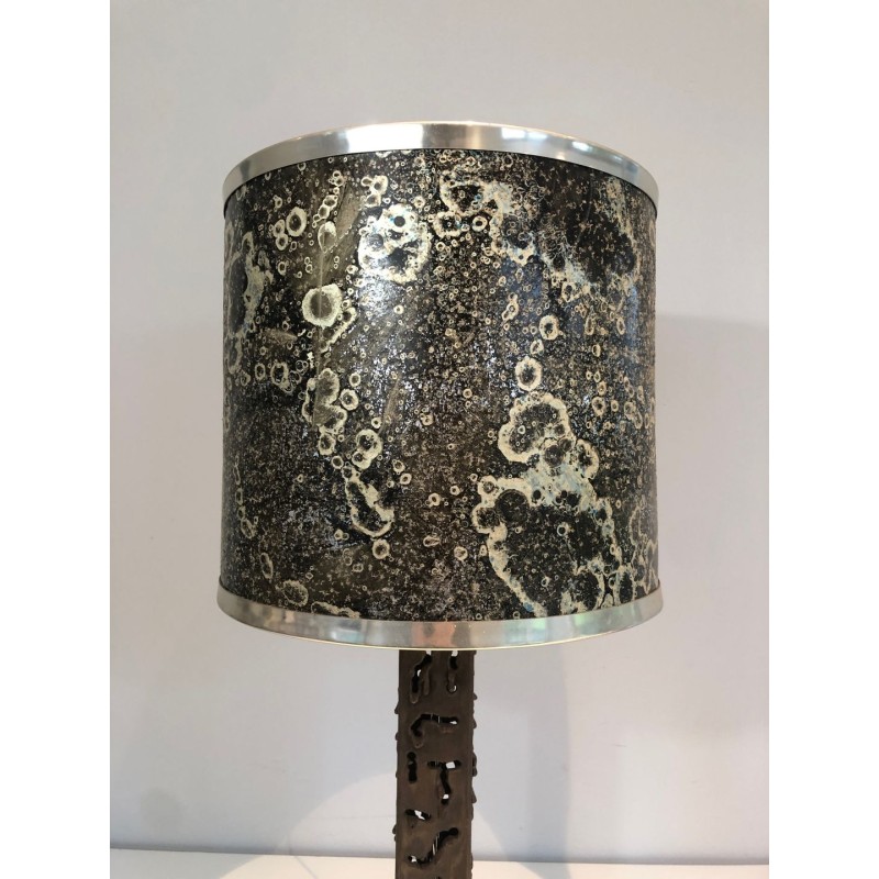 Worked Steel Modernist Table Lamp, French Work, circa 1970