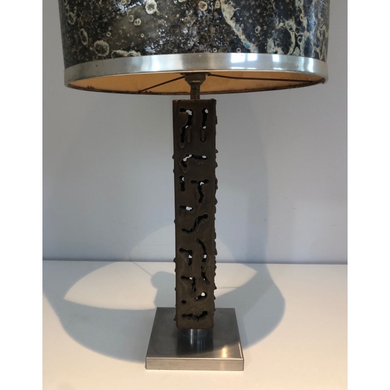 Worked Steel Modernist Table Lamp, French Work, circa 1970