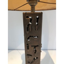 Worked Steel Modernist Table Lamp, French Work, circa 1970