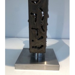 Worked Steel Modernist Table Lamp, French Work, circa 1970