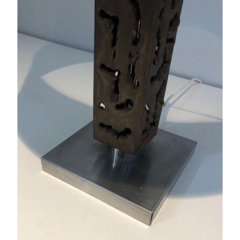 Worked Steel Modernist Table Lamp, French Work, circa 1970