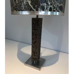 Worked Steel Modernist Table Lamp, French Work, circa 1970