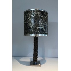 Worked Steel Modernist Table Lamp, French Work, circa 1970