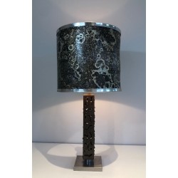 Worked Steel Modernist Table Lamp, French Work, circa 1970