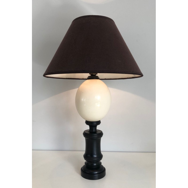 Blackened Wood and Ostrich Egg Table Lamp, French Work, circa 1970