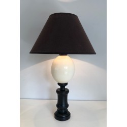 Blackened Wood and Ostrich Egg Table Lamp, French Work, circa 1970