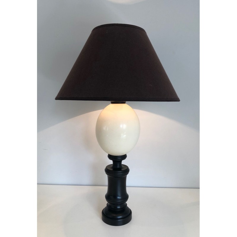 Blackened Wood and Ostrich Egg Table Lamp, French Work, circa 1970