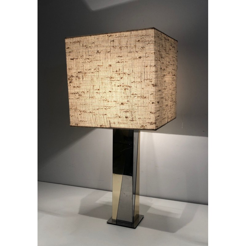 Chrome and Gilt Metal Table Lamp, French Work, circa 1970
