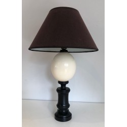 Blackened Wood and Ostrich Egg Table Lamp, French Work, circa 1970
