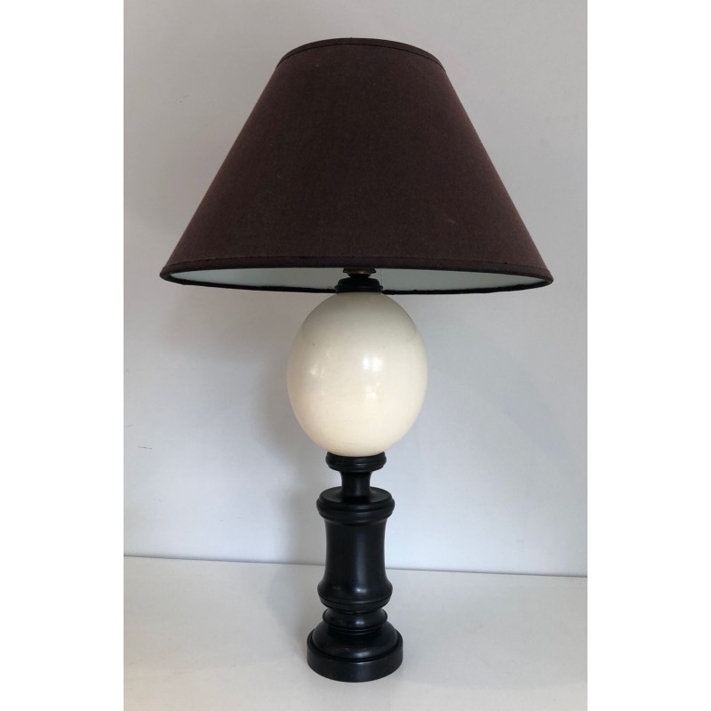 Blackened Wood and Ostrich Egg Table Lamp, French Work, circa 1970