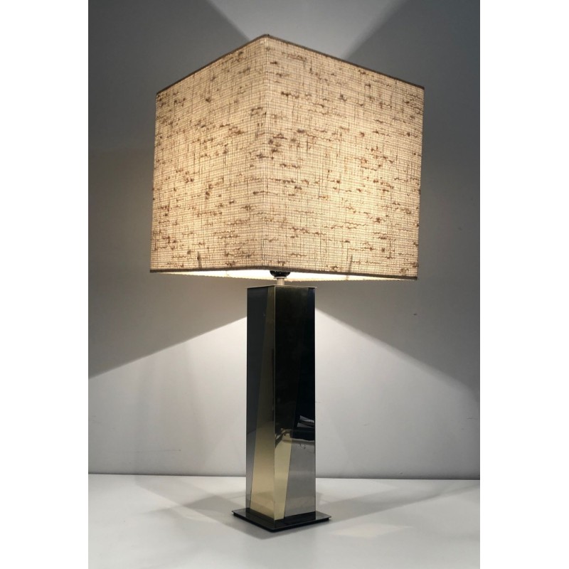 Chrome and Gilt Metal Table Lamp, French Work, circa 1970