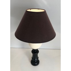 Blackened Wood and Ostrich Egg Table Lamp, French Work, circa 1970