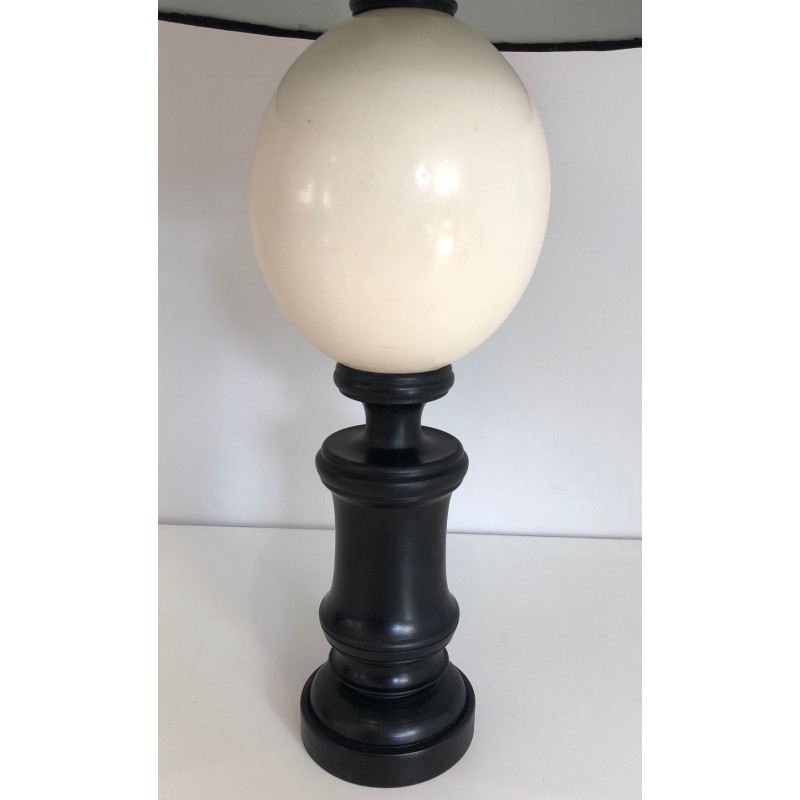 Blackened Wood and Ostrich Egg Table Lamp, French Work, circa 1970