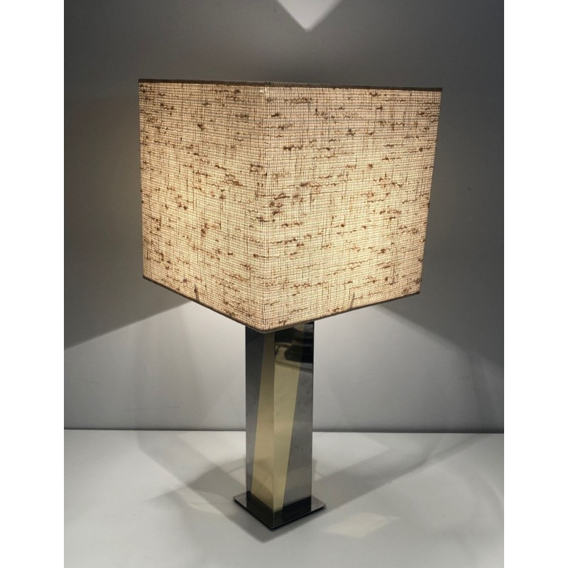 Chrome and Gilt Metal Table Lamp, French Work, circa 1970