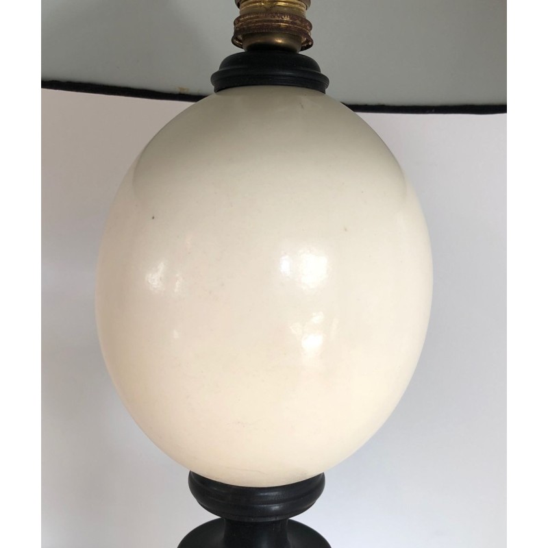 Blackened Wood and Ostrich Egg Table Lamp, French Work, circa 1970