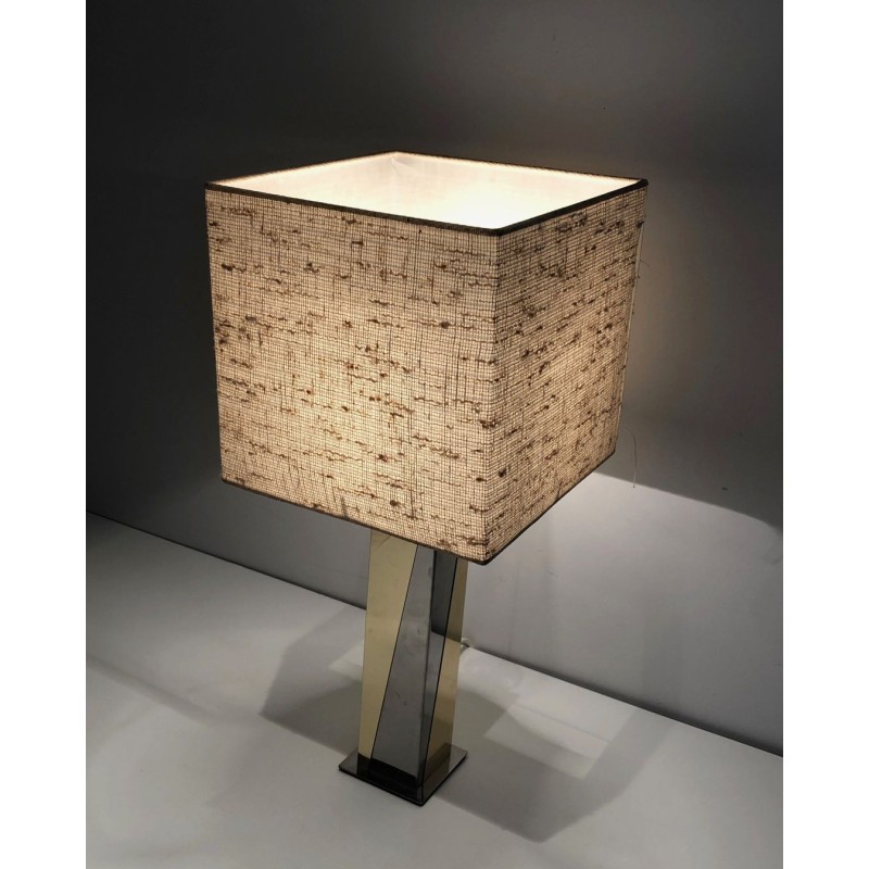 Chrome and Gilt Metal Table Lamp, French Work, circa 1970